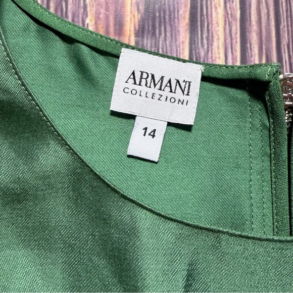 Armani Collezioni Green Cotton Silk Box Pleated Short Dress Size 14 - Picture 5 of 9